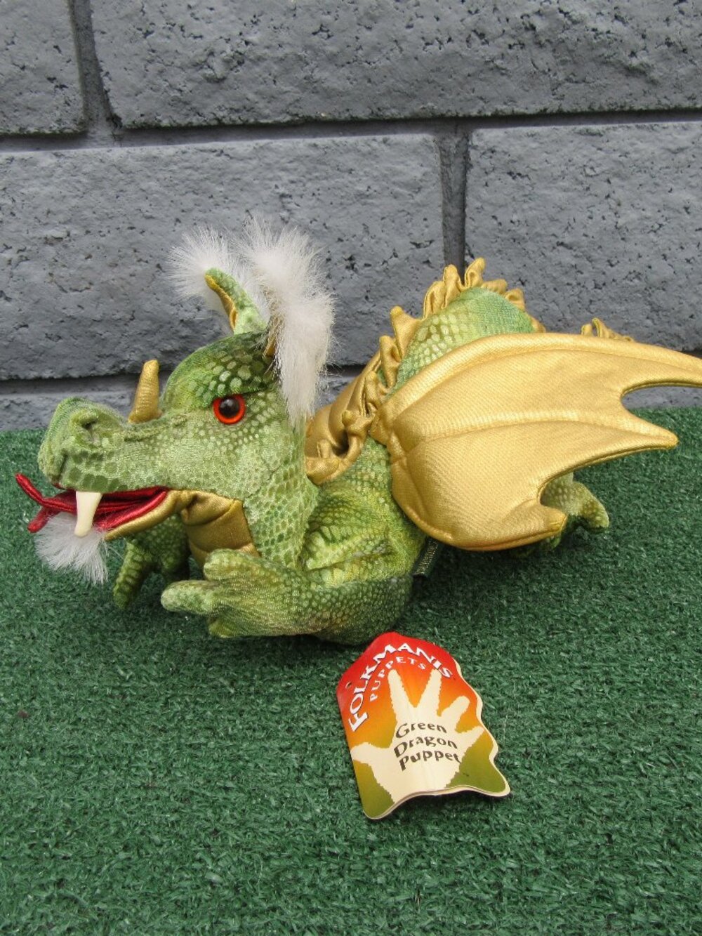 New Folkmanis Puppets Plush Green Dragon Finger Puppet